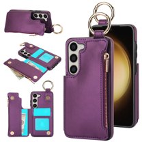 ELEHOLD Case for Samsung Galaxy A54 5G, Magnetic Closure Kickstand Zipper Wallet Case with 3 Card Slots & Ring Holder,Shockproof RFID Blocking Phone Case,Darkpurple