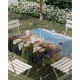 thumbnail image 3 of Square Outdoor Tablecloth with Umbrella Hole Oil Painted Wildflowers Outside Table Cloth Waterproof Patio Table Cover Sky Blue Coastal Floral Zipper Tablecloths for Picnic Party Camping 54x54 Inch, 3 of 8