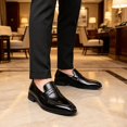 thumbnail image 4 of Men's Burgundy Polished Leather Penny Loafers Formal Dress Shoes, 4 of 5