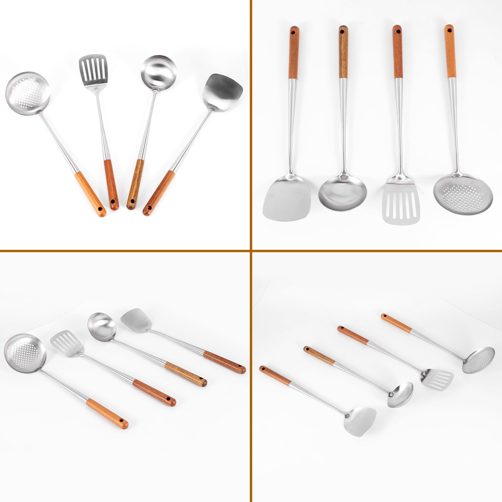 Long Handle Stainless Steel Wok Kitchen Slotted Turner Rice Spoon Ladle Cooking Tools Utensil Set