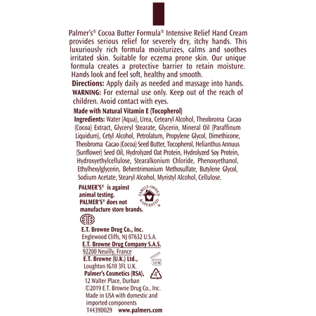 Cocoa Butter Intensive Relief Hand Cream by Palmers for Unisex - 2.1 oz Cream