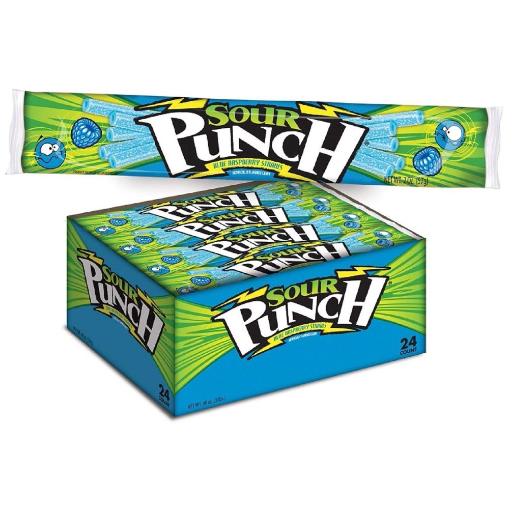 Sour Punch Straws, Sweet & Sour Blue Raspberry Flavored Soft, Chewy