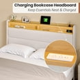 thumbnail image 5 of Queen Bed Frame with 51.8" Wingback Bookcase Storage Headboard, Cream Beige Upholstered Platform Bed with Charging Station (Type-C) & LED Lights, No Box Spring Needed, Cream Aesthetic, 5 of 9