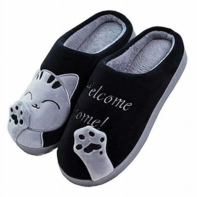 Chaussons Mignons pour Chat, Chaussons d'Intérieur d'Hiver Antidérapants pour Femmes et Hommes