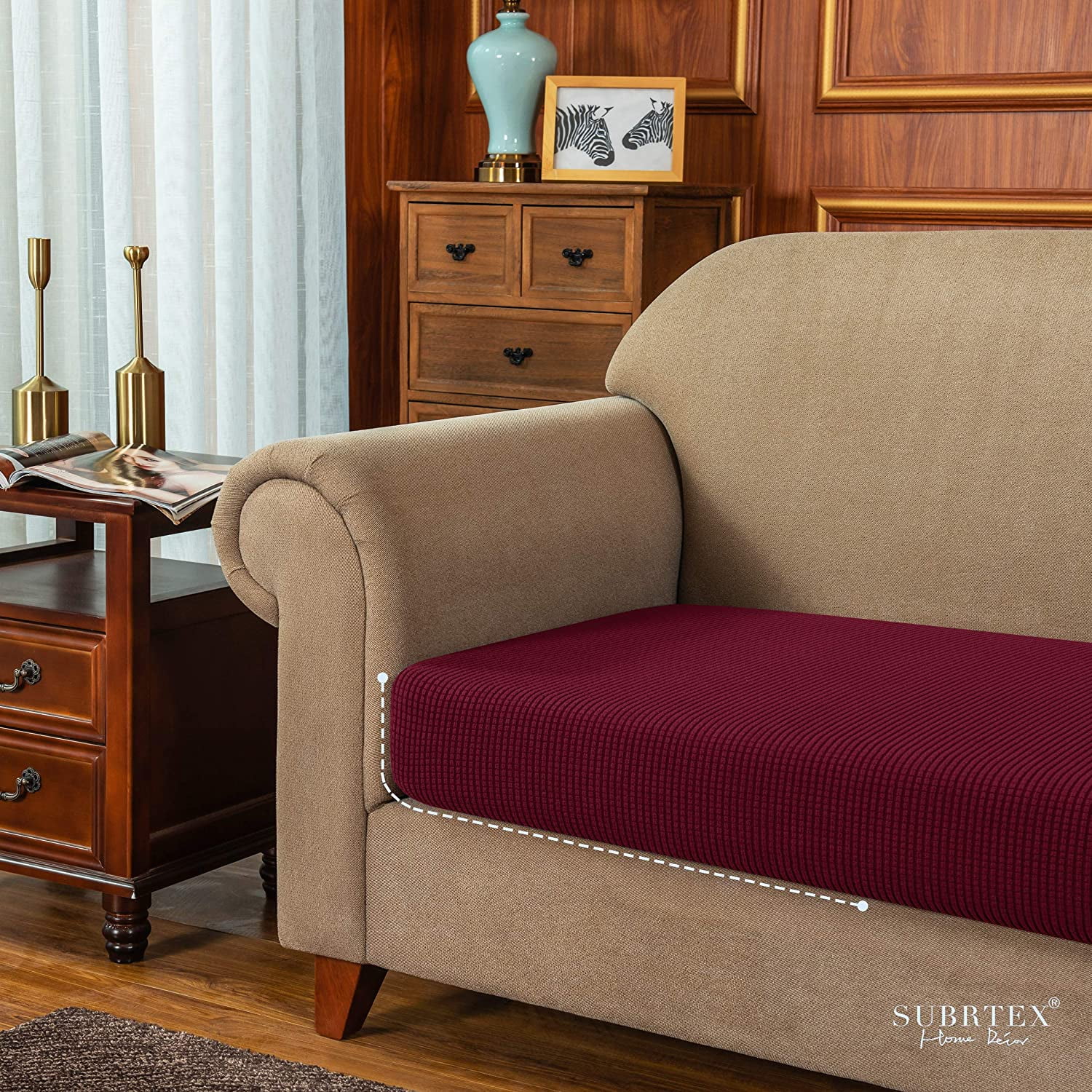 Stretch Sofa Seat Cushion Cover Couch Covers Furniture Protector (Armchair, Wine)