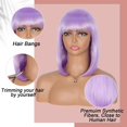 thumbnail image 3 of Pelucas de cabello sintético Yaki para mujer, pelo corto y liso de 12 pulgadas con flequillo, resistente al calor, brillo suave y Natural, color púrpura, 3 of 4