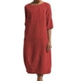 thumbnail image 1 of Innerwin Robe Midi Unie Robes pour Femmes Plage Col Rond Confortable Rouge 2TG, 1 of 4