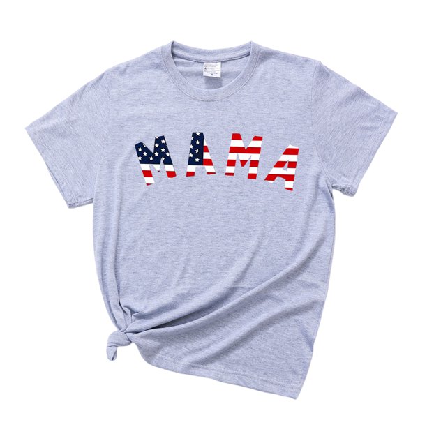 Camiseta Camiseta de manga corta con cuello redondo para mujer con estampado de MAMA de la bandera estadounidense del Día de la Independencia Cgtredaw Para estrenar