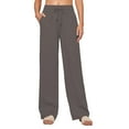 thumbnail image 2 of Women's Linen Wide Leg Palazzo Drawstring Summer Pants with Pockets, Gray S-3XL, 2 of 4