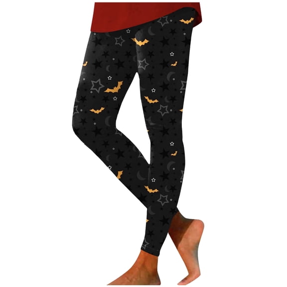 TGPMGRZ Halloween Leggings for Women Tummy Control Stretch Soft Yoga Pants for Workout Gym #01 Black, Size L