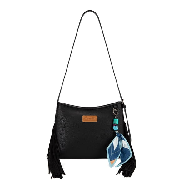 Wrangler Women Shoulder Crossbody Bag, Medium Western Fringe Hobo Purse, Black