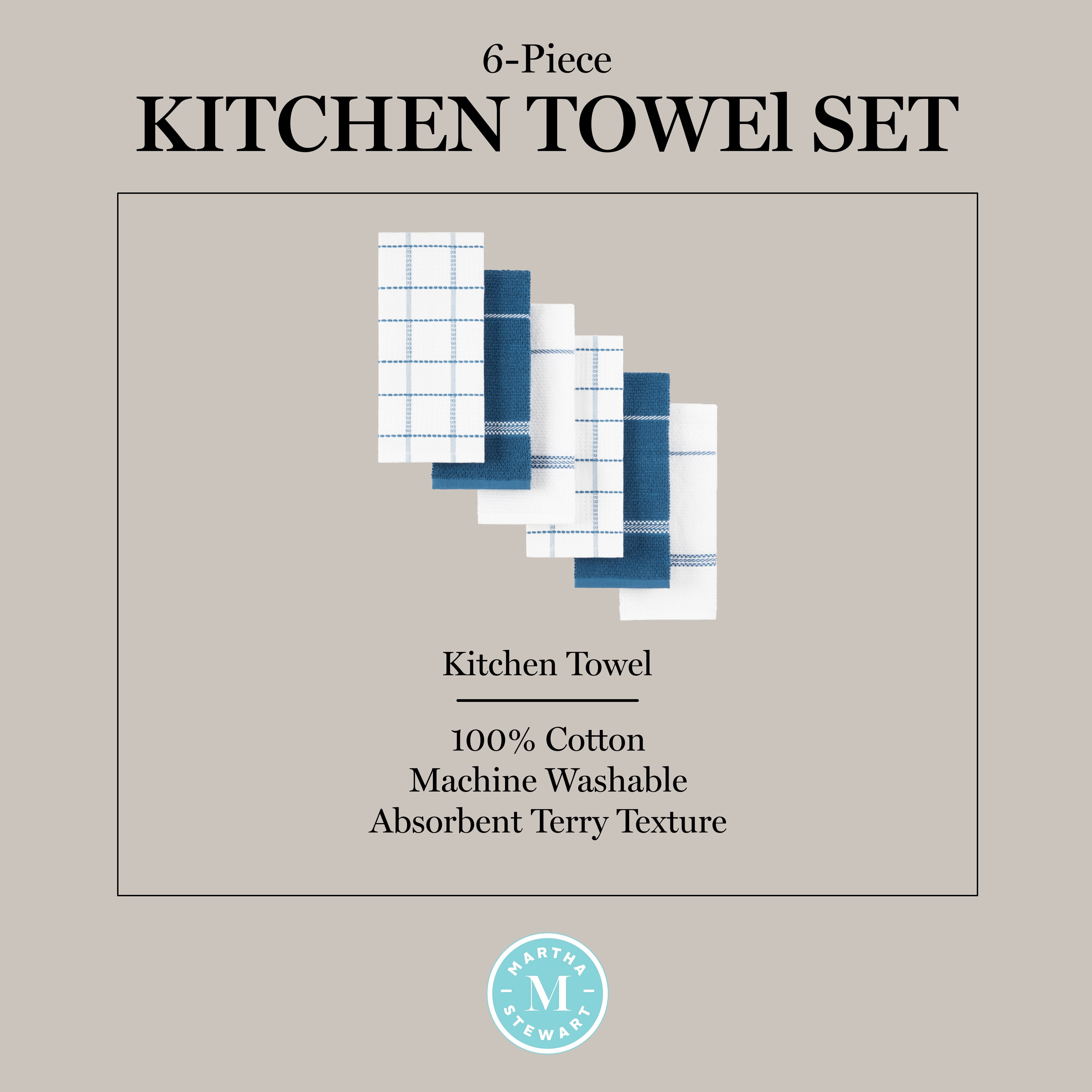 Martha Stewart Modern Waffle Kitchen Towel Set 6-Pack, Navy Blue, 16"x28"