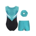 thumbnail image 4 of Haitryli Gymnastics Leotard for Girls Shiny Rhinestones Ballet Dance Unitard with Shorts Hair Band Set Blue Green 14, 4 of 7