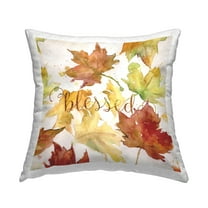 Stupell Industries Blessed Autumn Leaves Square Decorative Printed Throw Pillow, 18 x 18