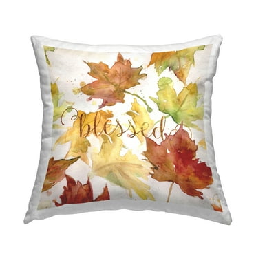Stupell Industries Blessed Autumn Leaves Square Decorative Printed Throw Pillow, 18 x 18