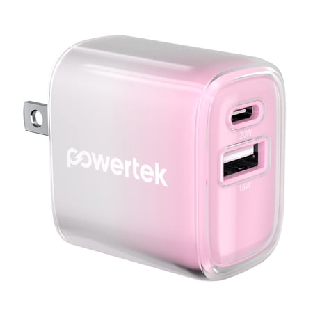 Powertek Frosty 20W Dual Port Wall Charger USB-C PD + USB-A Pink