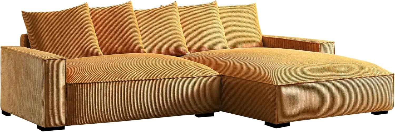 106.7-Inch L Shaped Loveseat and Chaise, Luxe Large Two-Piece Right Facing Sectional Sofa for Living Room,Upholstered with Corduroy Fabric, Right Facing, Ginger
