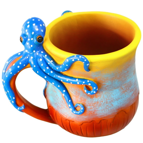 Octopus Mug Halloween Decorations Ornaments - Artistic 3D Resin Sea Creature Cup | Halloween & Ocean Theme Home Decor for Marine Biologists & Beach House Decor Lovers