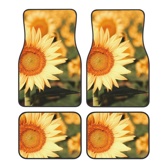 Kdxio Golden Sunflower In Field Print Car Floor Mats Universal SUV Front Rear Floor Foot Mats 4-Piece Full Set with Non-Slip Rubber Backing Car Accessories for Most Cars