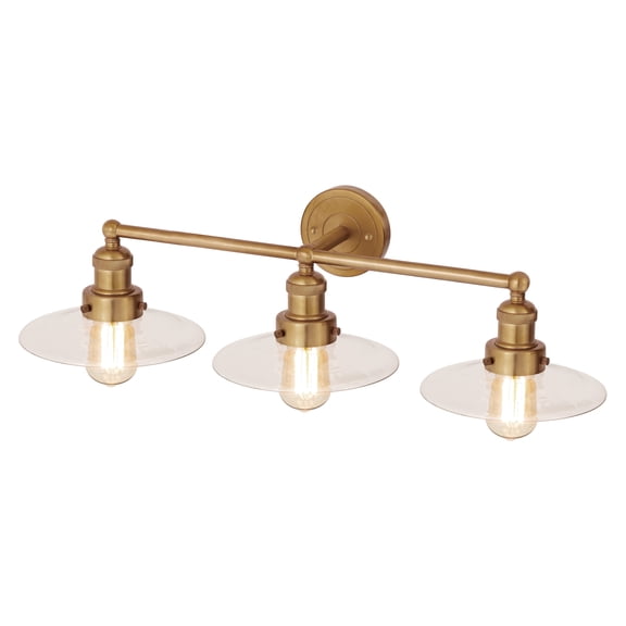 Elk Home English Pub 3-Light Satin Brass 28-Inch Wide Vanity Light with Clear Glass