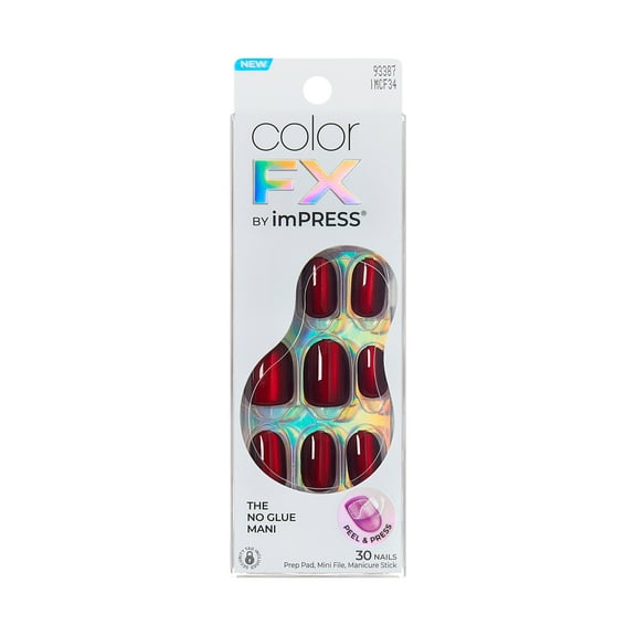 KISS imPRESS Color FX  Short Oval Press on Nails, Red, 30 Pieces