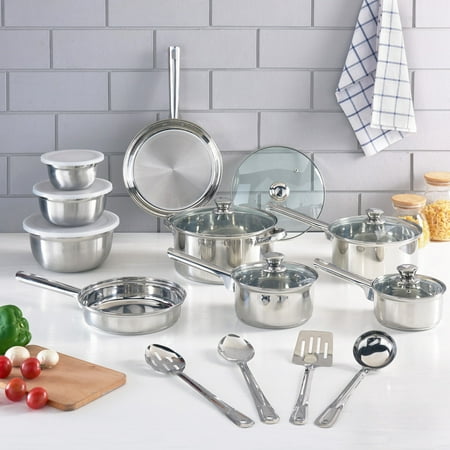 Mainstays Stainless Steel 18 Piece Cookware Set (Best Stainless Steel Ceramic Cookware)
