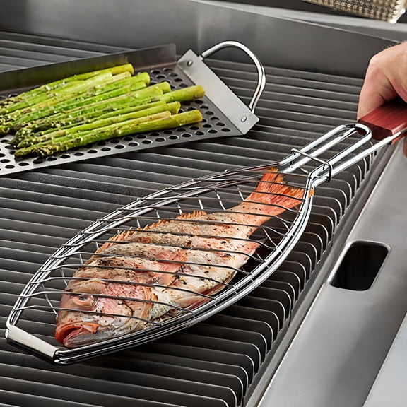 ACDANC 2026 New Fish Grill Basket - Premium Stainless Steel Large Fish Basket for Grilling - Portable Folding Grill Basket for Fish with Detachable Handle - Perfect for Cooking Whole Fish