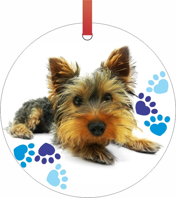 Ornament Yorkie Yorkshire Terrier Puppy with Pawprints Semigloss Flat