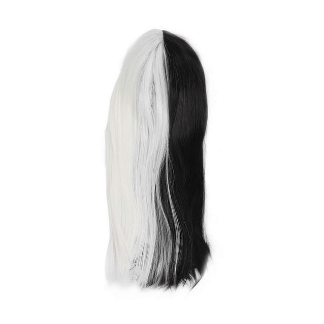 Perruque synthétique longue et lisse pour femme, noire et blanche, aspect naturel, tendance, pour cosplay, fêtes d'Halloween