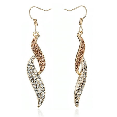 Gold Filled Cameo Pin - Gemini Women's Jewelry 18K Gold Filled Elegant Two Tone Swarovski Crystals Dangle Earrings Gm144 , Size: 65mm , Color: Gold