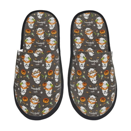 Balery Gnome And Pumpkin Slient Indoor Furry Fleece Comfort House Shoes Soft Non-Slip Home Shoes Cotton slippers House Slippers-- Medium