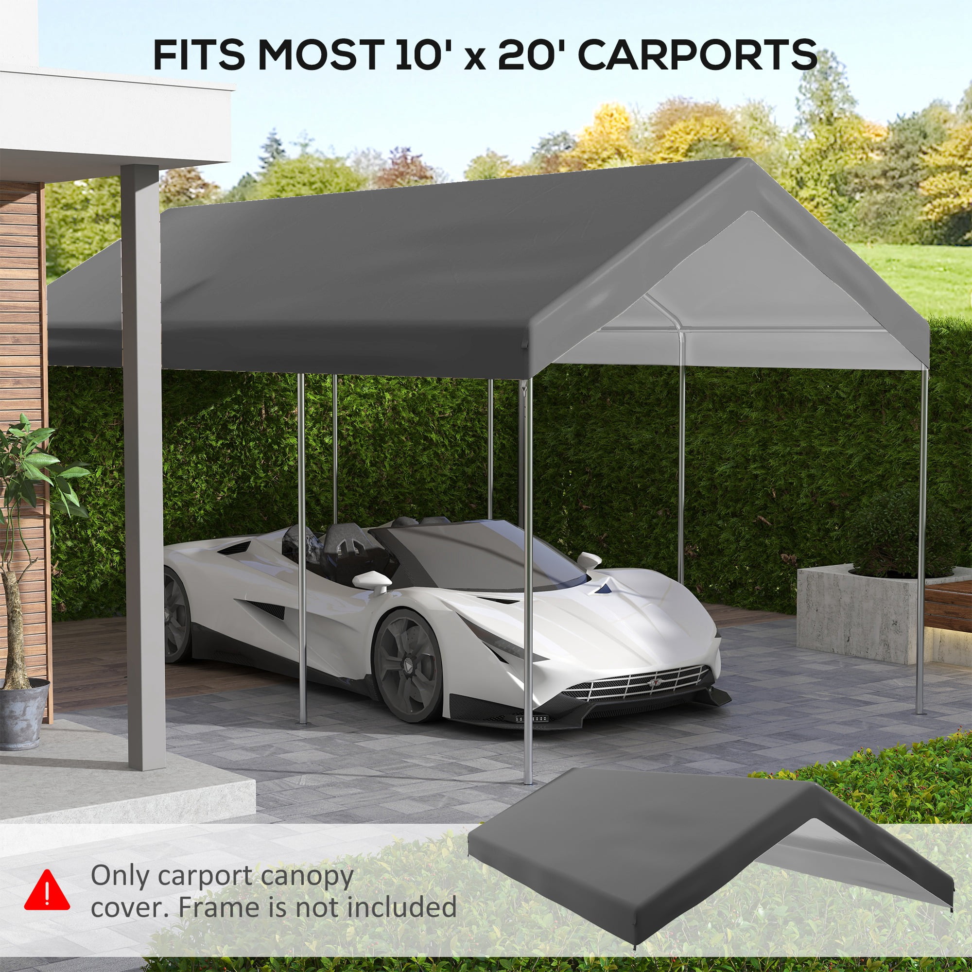 Outsunny 9.70 x 19.70 x 0.80 Feet Dark Gray Carport