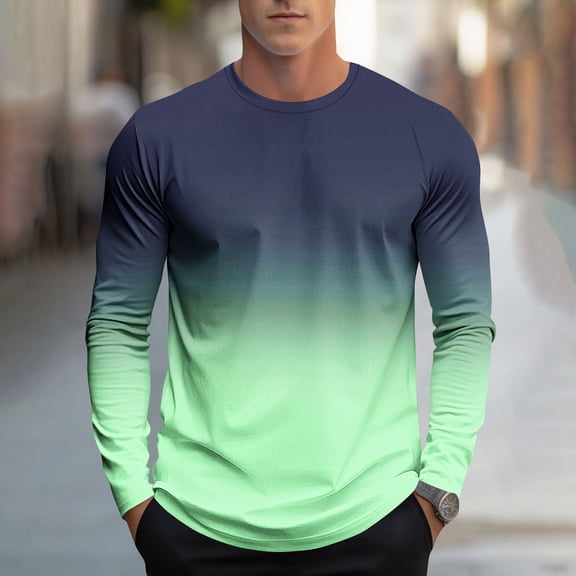 Fnnxeal Mens T-Shirts Crew Neck Fashion Fall Winter Casual Long Sleeve Mint Green Shirts for Men Size 2XL