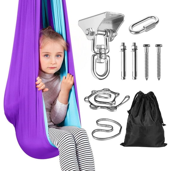 SHANNA Sensory Swing Hammock for Kids - Indoor Outdoor 360° Rotate Double Layer Therapy Swing Hammock Toys Gifts for Autism Children Boys Girls, Skyblue&Gray