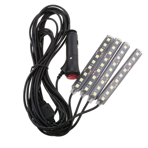 9 tiras LED de neón, luz luminosa universal para suelo interior de automóviles Blanco