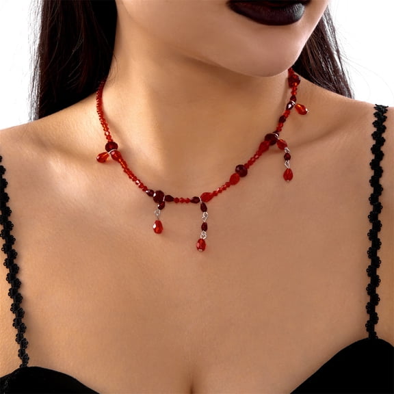 Valentine Jewelry Gothic Black Red Choker Necklace Vintage Blood Drop Tassel Pendant Necklace Punk Dark Tear Drop Y Necklace Halloween Necklace Jewelry Necklace for Women Halloween Costume Jewelry Ac