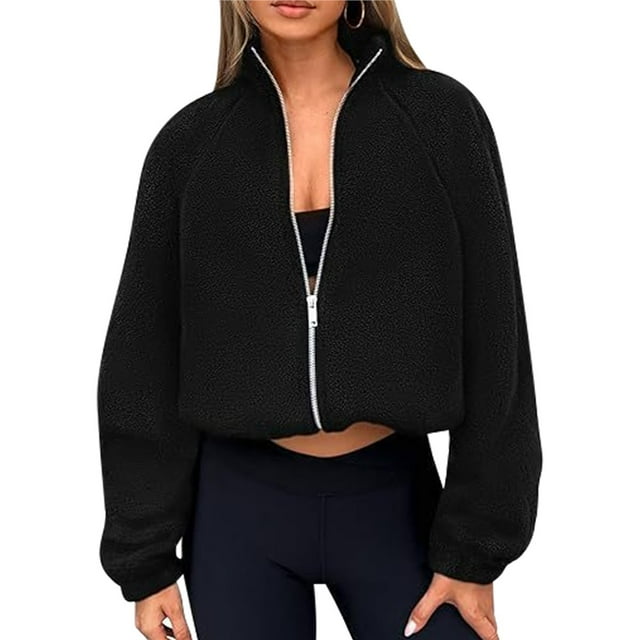 Chaquetas de Invierno para Mujer, de Forro , Larga, con Cremallera, , Cálidas, Estilo Otoño, para Hacer Ejercicio Negro M