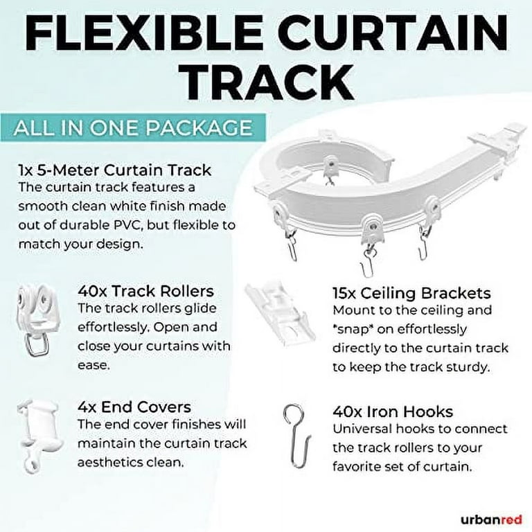 Flexible Bendable Ceiling Curtain Track 3 4 5M, Curved Gliding Curtain Rail  System Living Room Curtain Rod, Rollers Glide Smooth, Bay Window Heavy