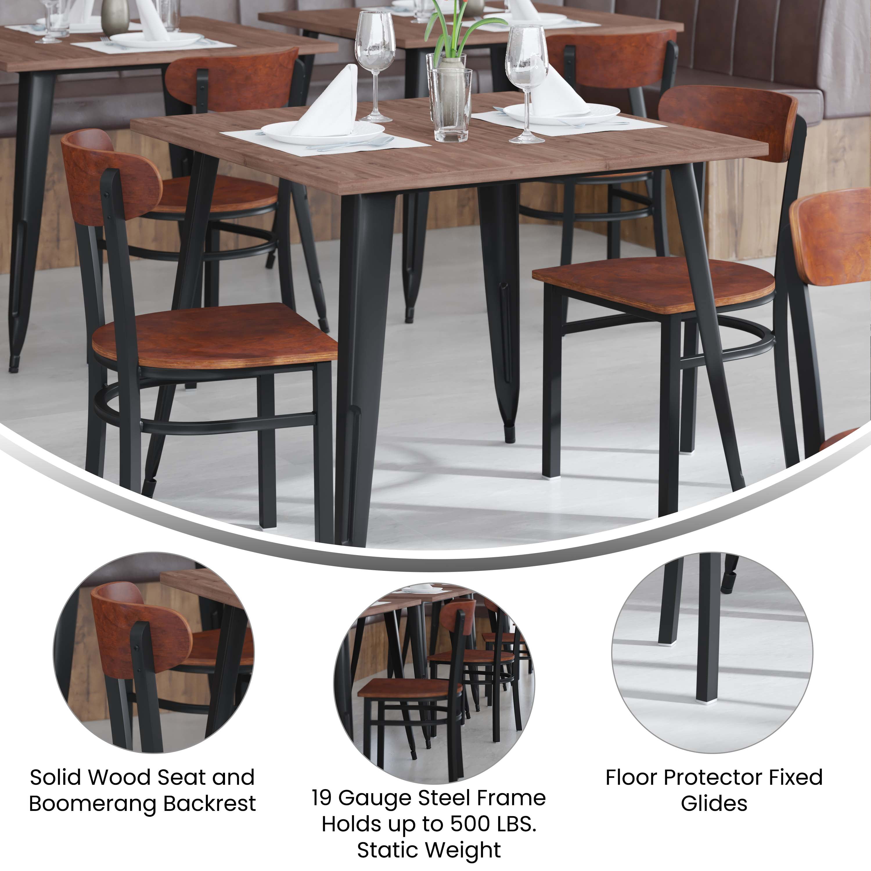 Flash Furniture Wright Metal/Wood Restaurant Chair, Set of 2, Walnut
