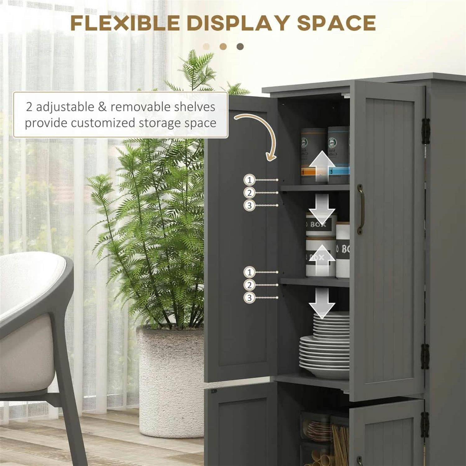 Demi Bonn 48" Modular Storage Cabinet with 2 Sliding Doors, Spacious Shelving for Kitchen Pantry, Easy Assembly, Gray