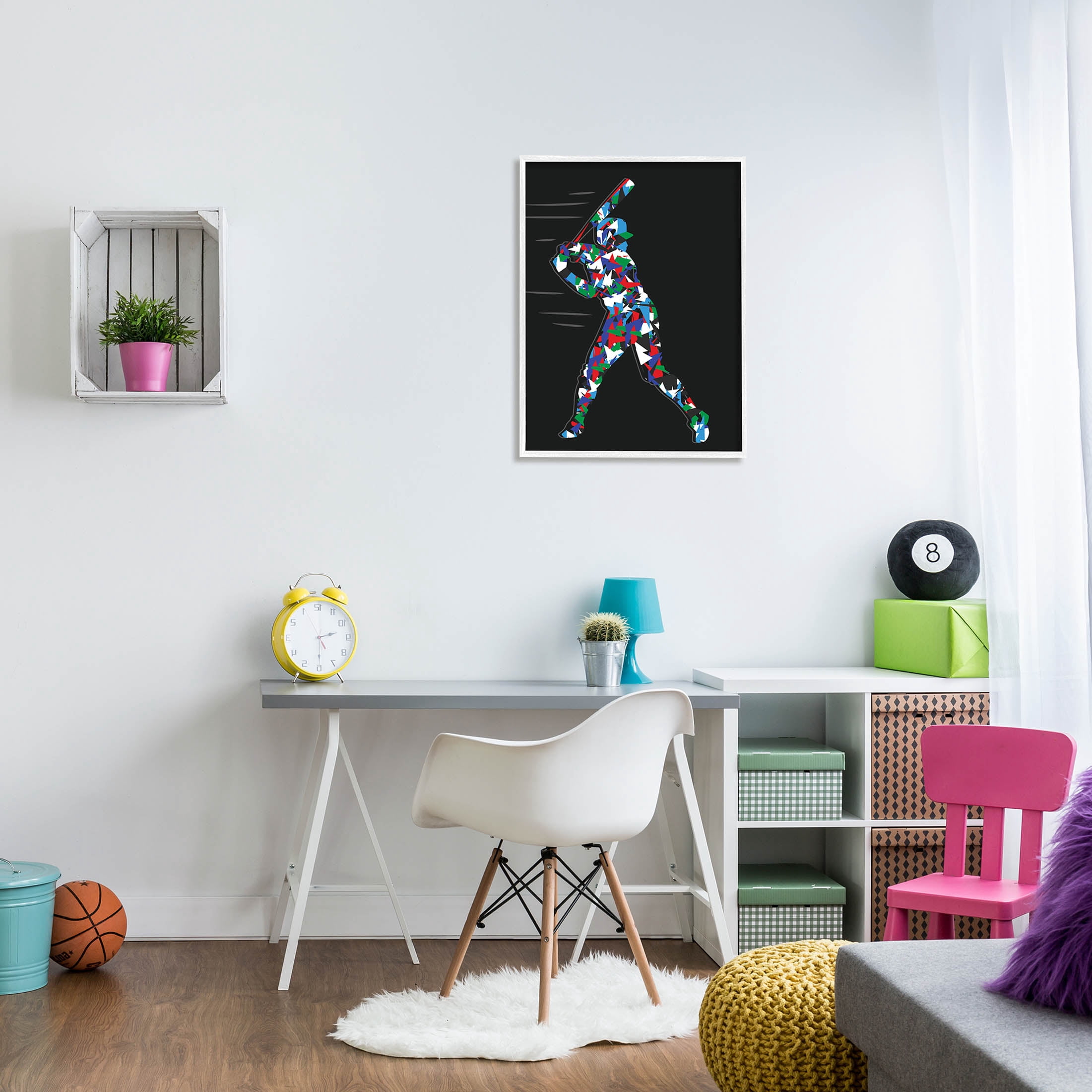 Stupell Industries Baseball Player Abstract Swing Graphic Art White Framed Art Print Wall Art, Design by Arrolynn Weiderhold