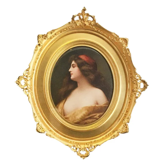 Pre-Owned Antique Painting of a Woman Porcelain KPM Plaque Gilt Frame