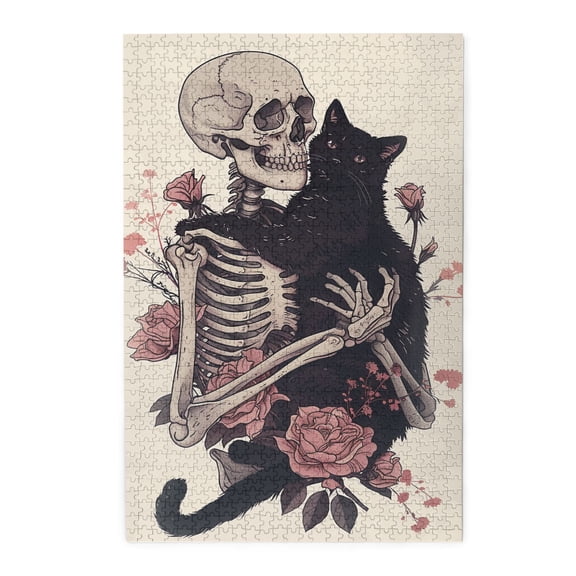 1000 pcs Flower Skeletons & Black Cat 1000 piece Wooden puzzle for adults,Stress relieving pleasure,Wonderful imagination,1000 Piece Jigsaw Puzzle for Adults Challenging Puzzle Perfect for Game Night