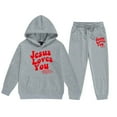thumbnail image 3 of Jesus Loves You Hoodies Set for Girls Trendy Clearance Letter Print Long Sleeve Pullover Clothing Loose Casual Hooded Sweatshirt with Kangaroo Pocket,Grey,10-11 Years, 3 of 6