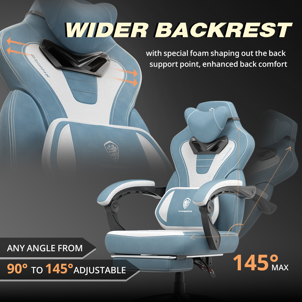 GOOSEA Gaming Chair with Footrest and Lumbar Massage, High Back Ergonomic Computer Desk Chair, Big and Tall Office Chair with Retractable Footrest, 300lbs, Blue