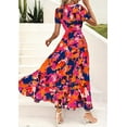 thumbnail image 3 of PRETTYGARDEN Women's Summer Wrap Maxi Dress Casual Boho Floral V Neck Short Sleeve Ruffle Hem Split Beach Long Dresses, 3 of 8