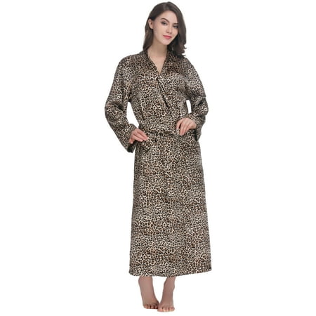 

Marsgoo Women s Long Classic Satin Kimono Lounge Robe(Leopard Small)