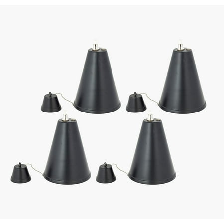 Hawaiian Cone Tabletop Oil Torch - Sophisticated Oil Lamp is Perfect as Centerpiece or Landscape Lighting - 60oz Bowl with Matching Snuffer and Fiberglass Wick, Set of 4 (Smooth Black)
