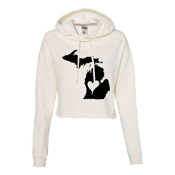 Womens I Love Michigan I Heart Michigan Cropped Hooded Sweatshirt