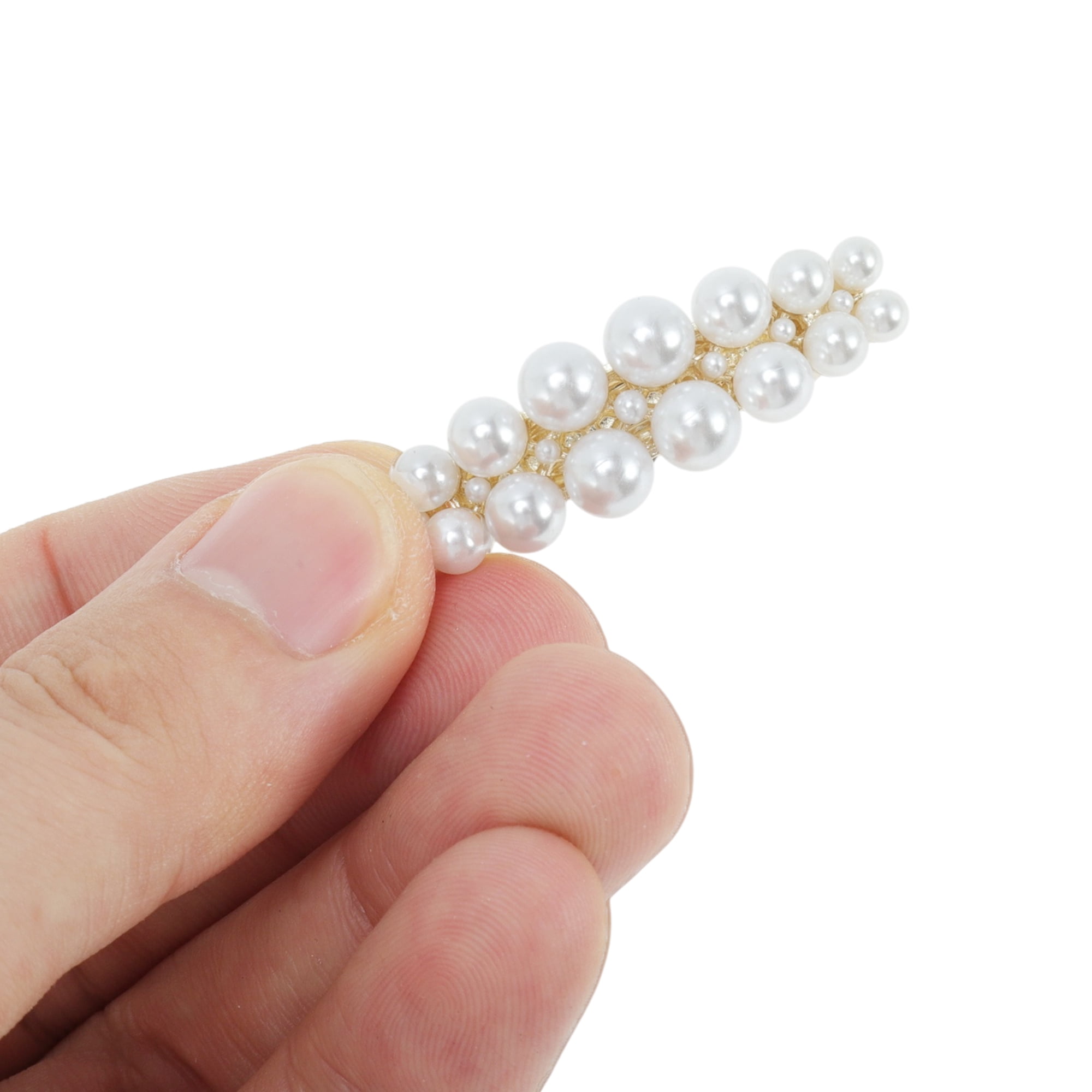 Unique Bargains 1pc Durable Stylish Grace Hair Clips Gold Tone White